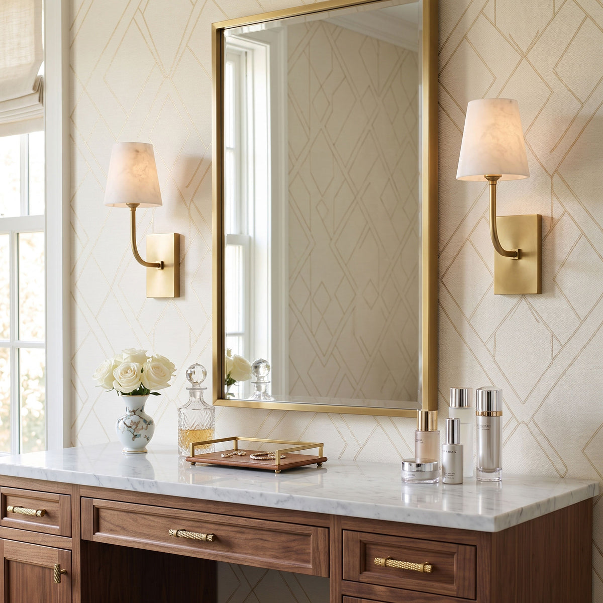 Bronson Alabaster Wall Sconce mounted on a wall
