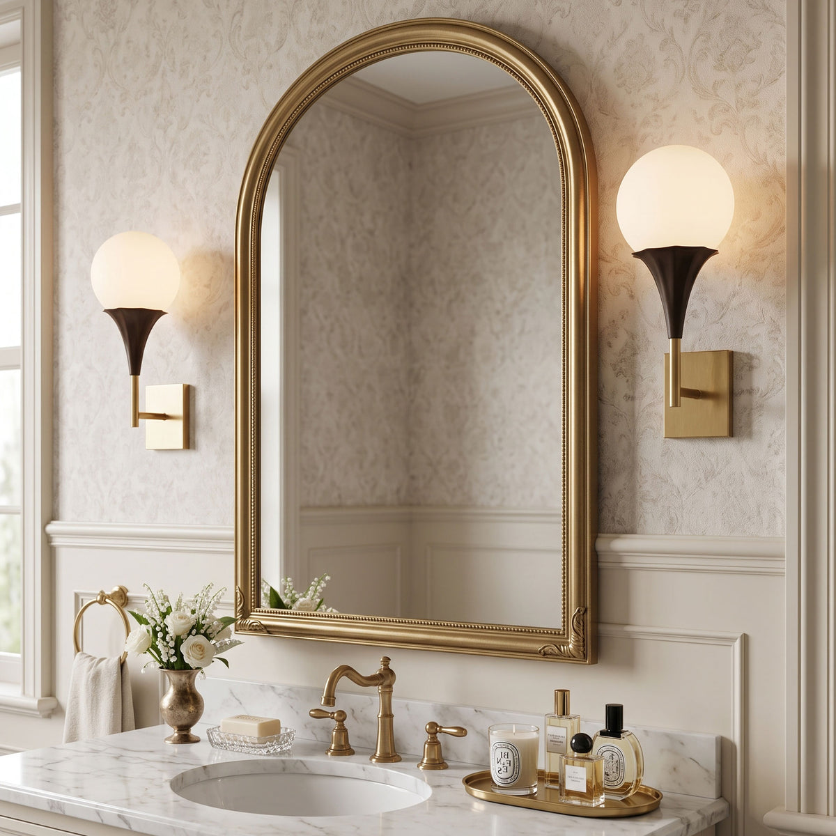 Corliss Opal Globe Wall Sconce mounted on a wall
