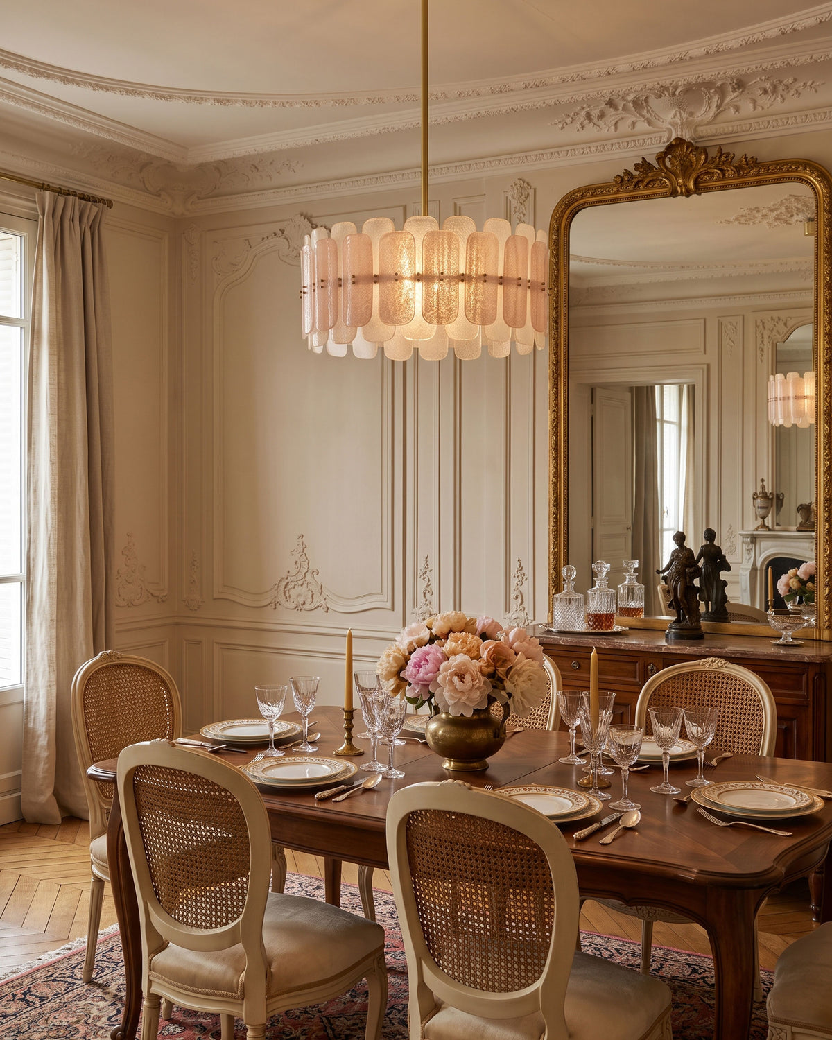 Tressa Glass Chandelier lit in a room setting