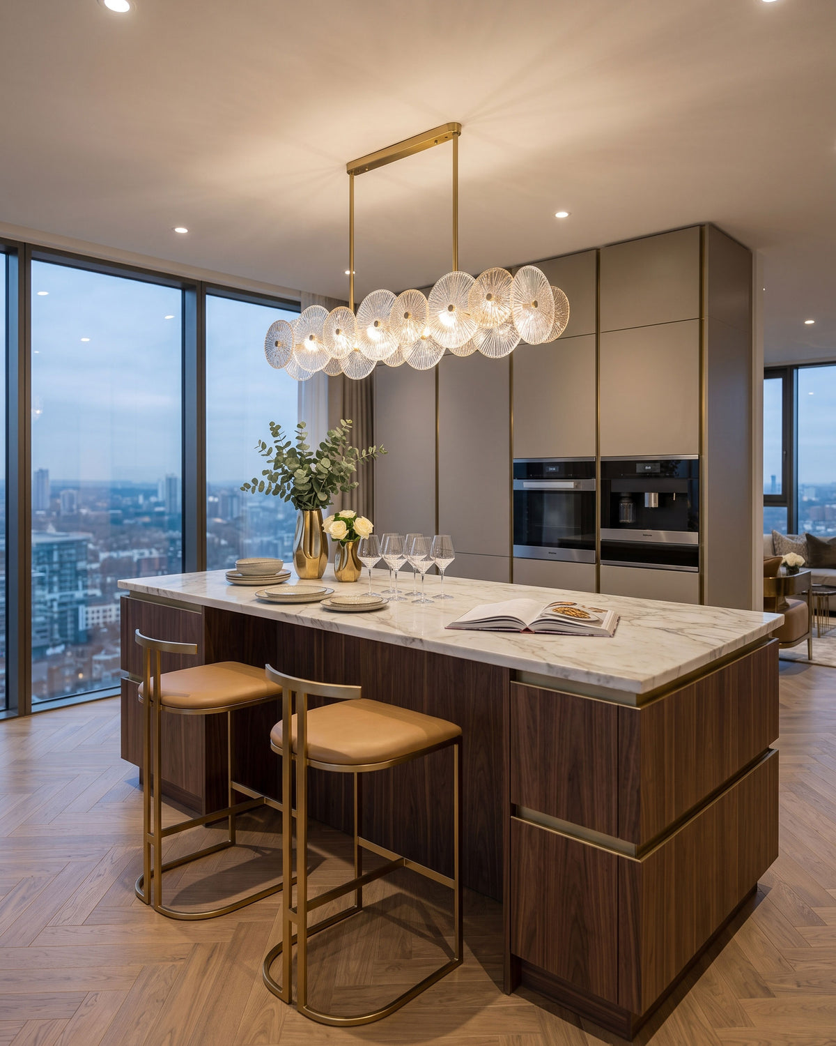Whitaker Glass Disc Chandelier in a styled room setting
