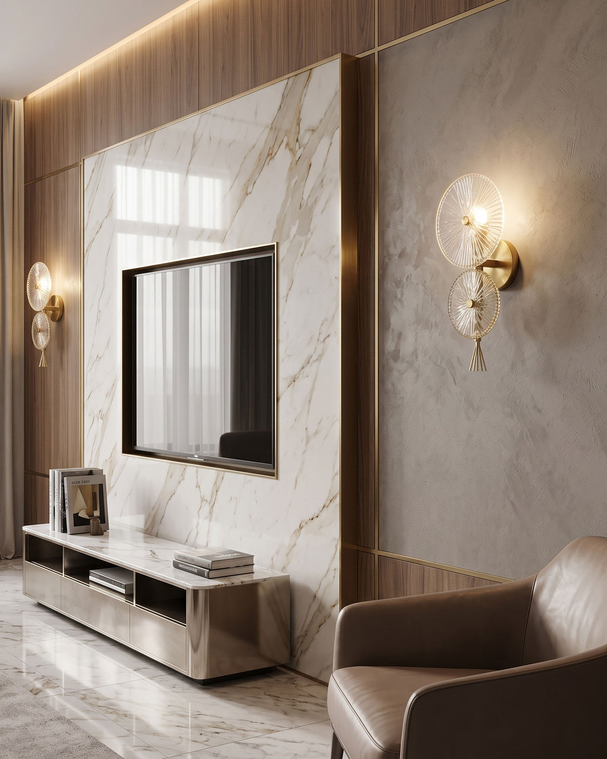 Whitaker Wall Sconce fluted glass disc detail