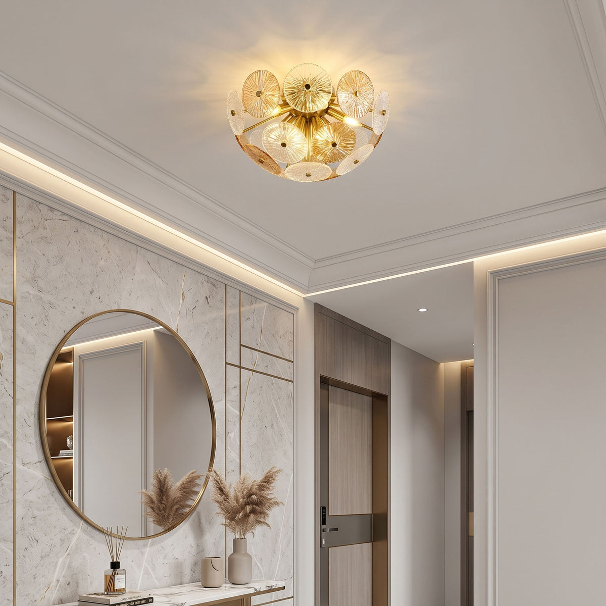 Wylie Flush Mount Ceiling Light installed on a ceiling